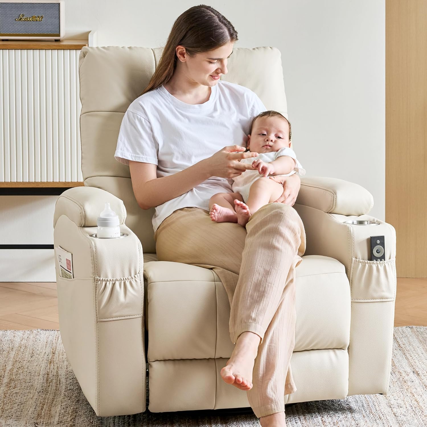 Rocking Chair Nursery - # Leder-Relaxsessel, Drehbarer Schaukelstuhl, Schaukelstuhl für