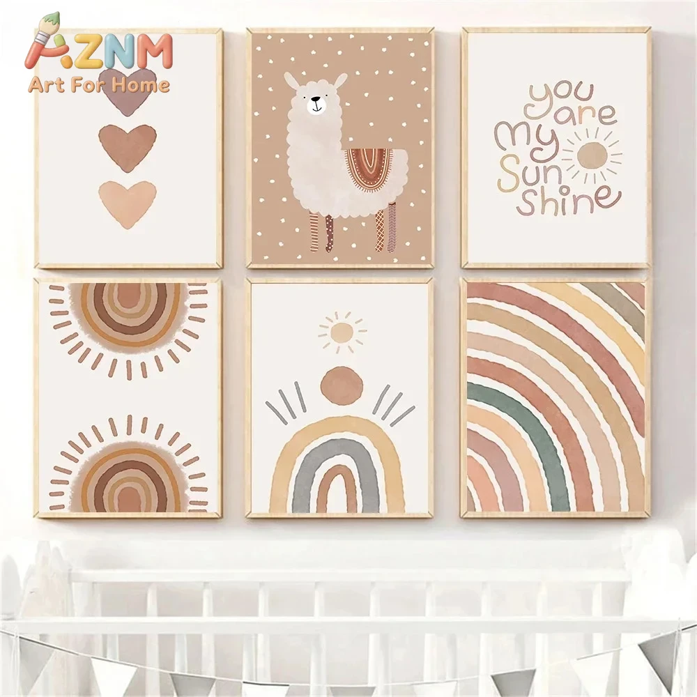 Baby Nursery You Are My Sunshine - AZNM Boho Neutrale Baby-Kinderzimmer Leinwand-Wandkunst Alpaka