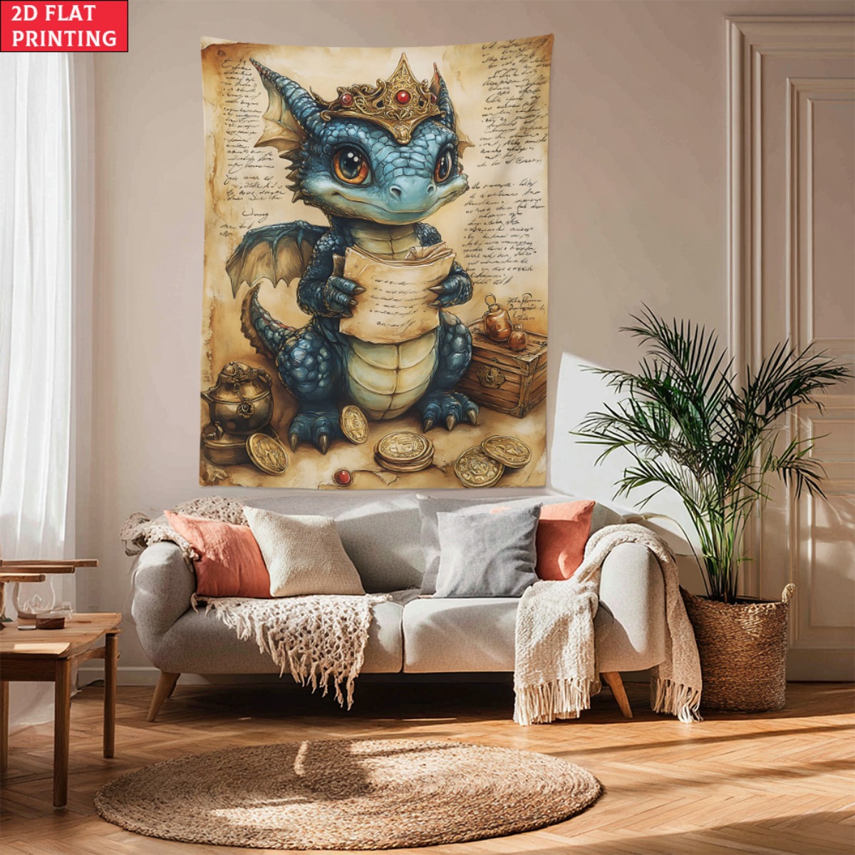 Baby Nursery Hanging Decor - Drache Baby Krone Schatz Fantasie Wandteppich