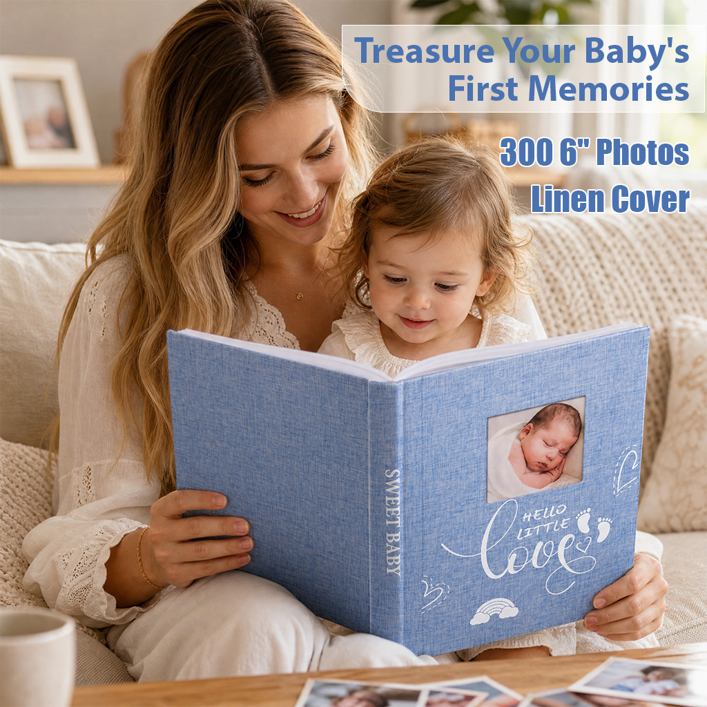 Baby Nursery Bookcase - Leinen-Fotoalbum, 300 6-Zoll-Fotos mit Sichtfenster &