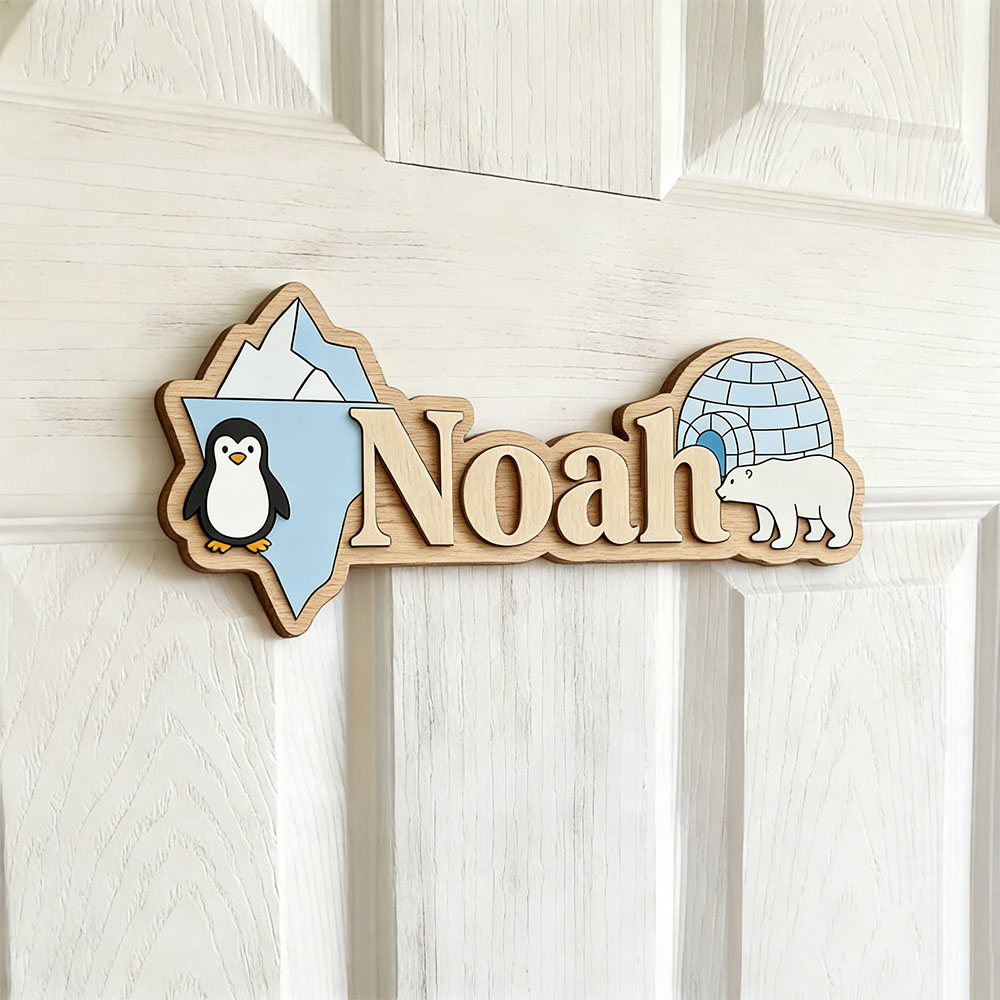 Baby Nursery Room - Arktischer Pinguin & Eisbär Personalisiertes Namensschild