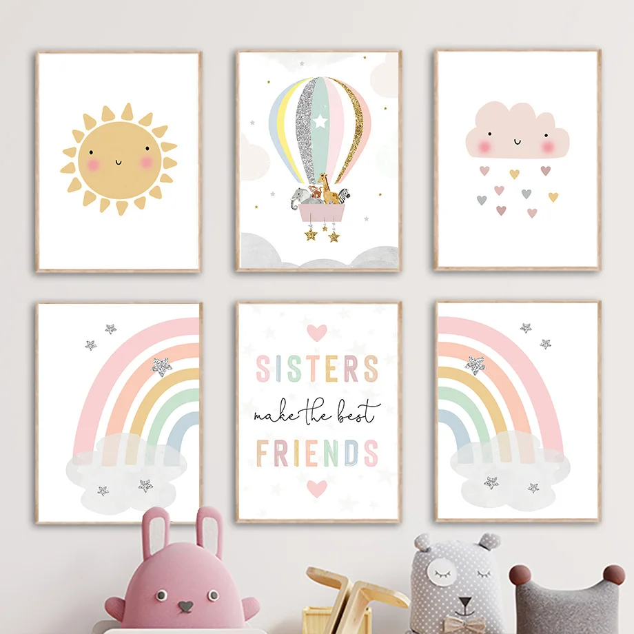 Baby Nursery Hanging Decor - Giraffe Elefant Heißluftballon Sonne Regenbogen Kinderzimmer