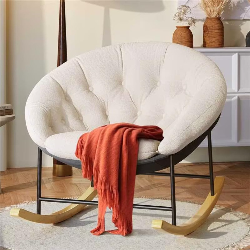 Rocking Chair Nursery - Breiter Schaukelstuhl für Kinderzimmer, Bequemer Papasan-Schaukelstuhl