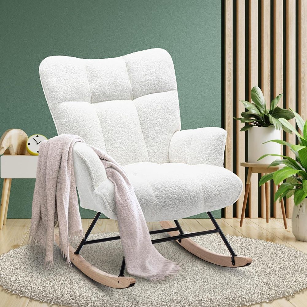 Rocking Chair Nursery - Schaukelstuhl für Kinderzimmer, Teddy-Polsterung, Gleitschaukelstuhl, Schaukel-Akzentstuhl,