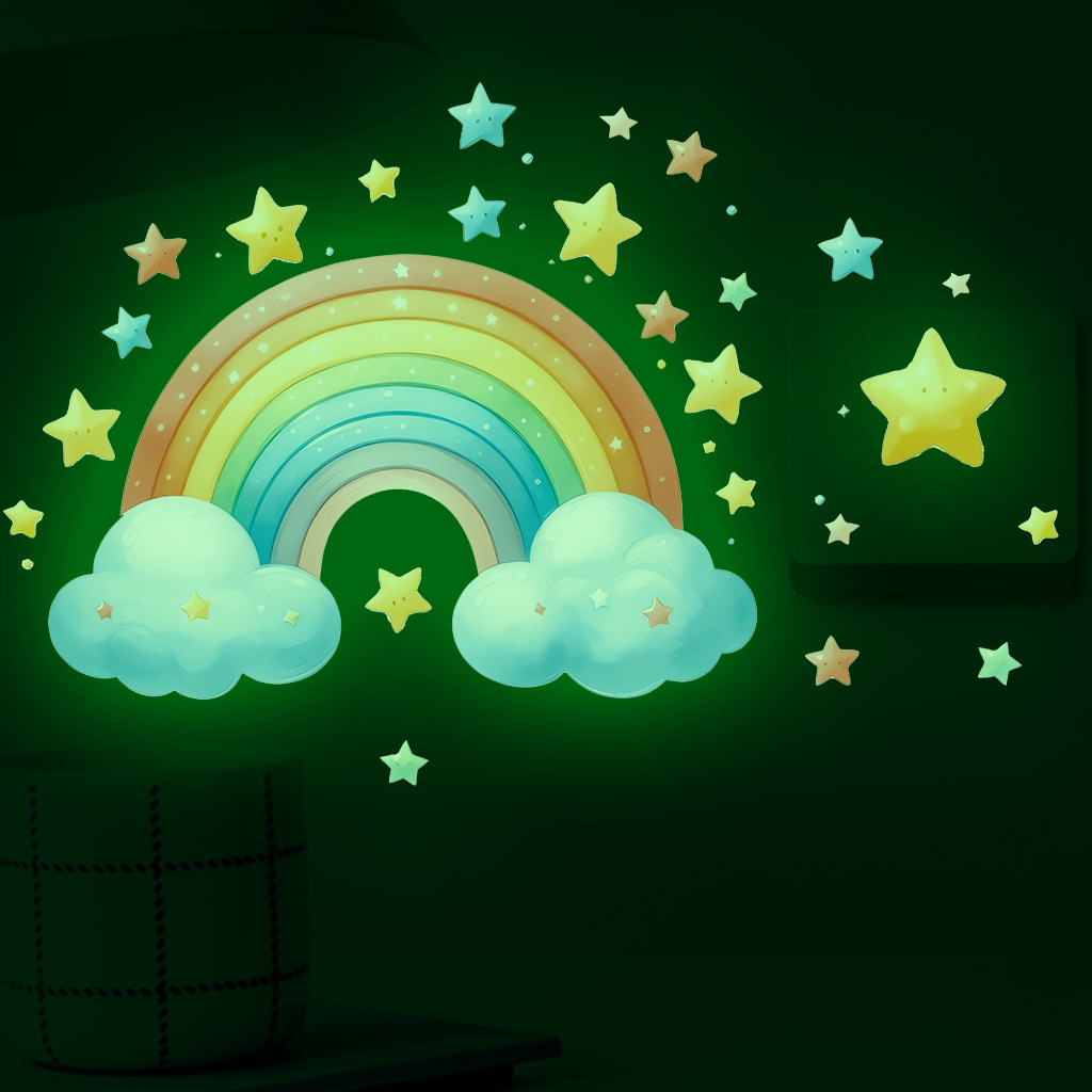 Baby Nursery Diy - Cartoon Regenbogen Leuchtende Wandaufkleber, die im