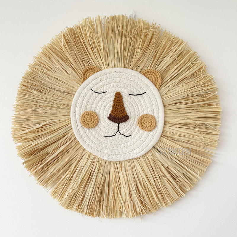 Baby Nursery Hanging Decor - INS Nordische Handgefertigte Löwen-Wanddekoration Baumwollfaden Stroh