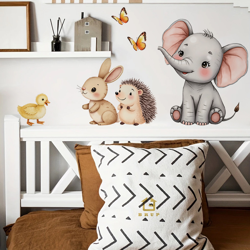 Baby Nursery Room - Cartoon-Tier-Wandaufkleber – Elefant, Hase, Igel, Kinderzimmer-Aufkleber,
