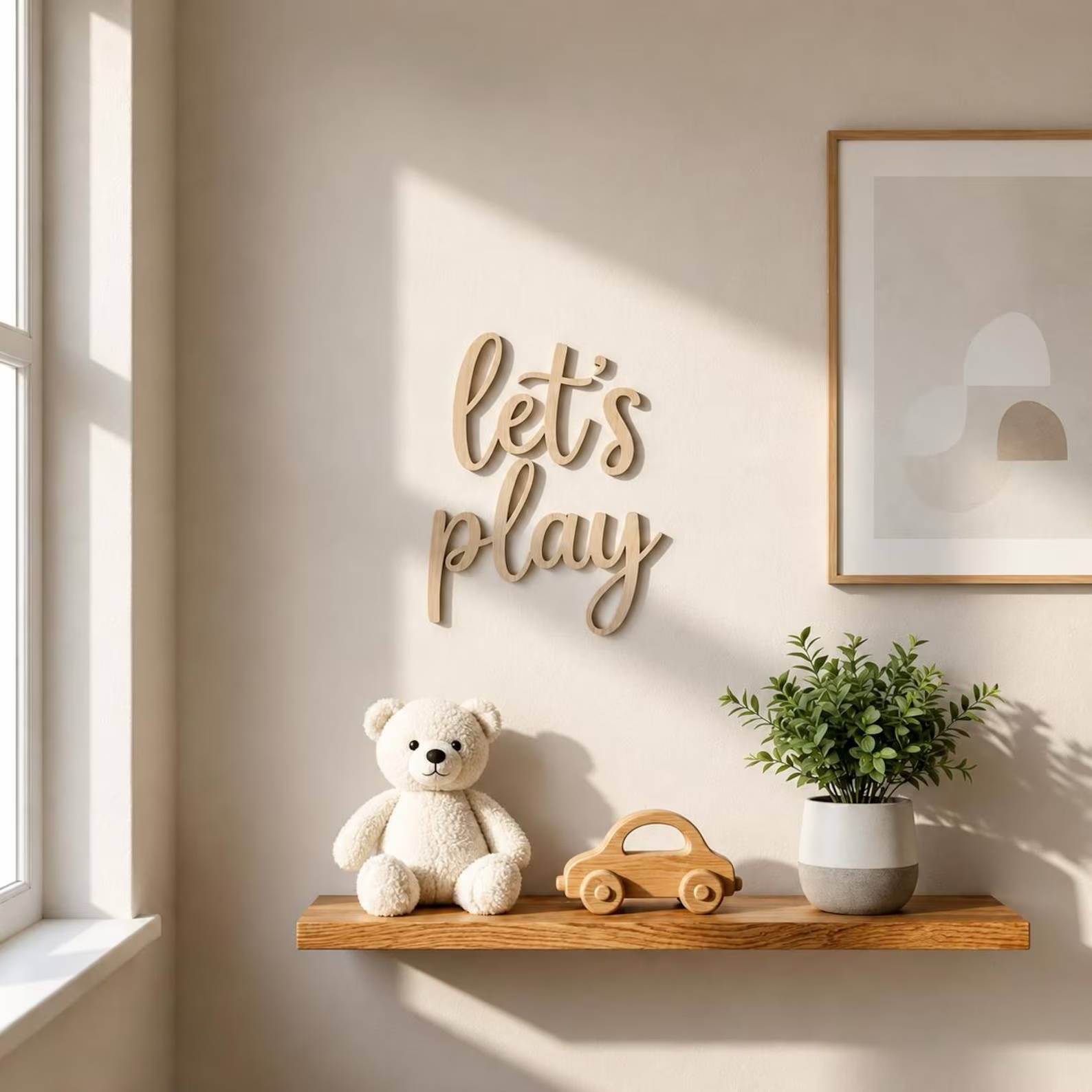 Baby Nursery Room - Holzschild 'Let's Play' für die Wand,