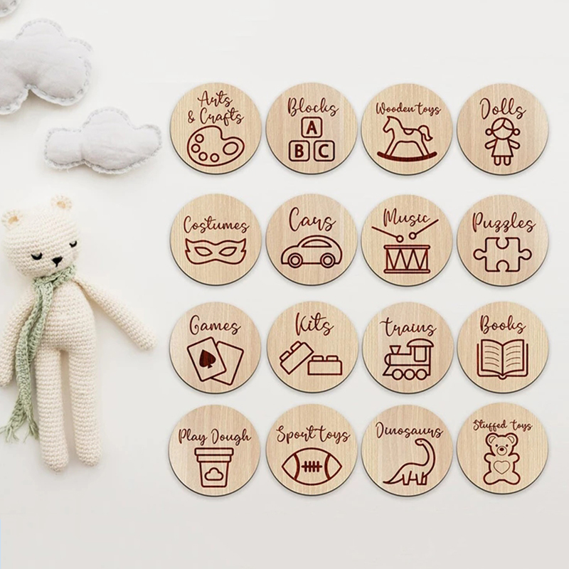 Baby Nursery Items - Holz-Aufbewahrungsschilder Kinderzimmer-Deko Aufbewahrungsetiketten mit Illustrationen Spielzimmer-Spielzeugschilder