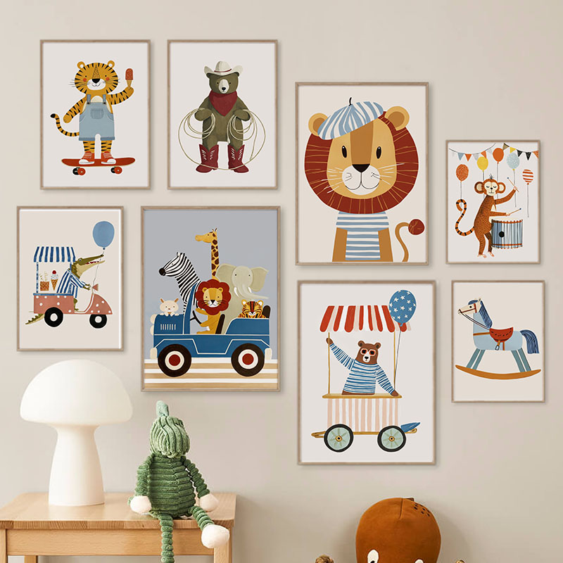 Baby Nursery Items - Lustige Cartoon-Tier Auto Ballon Kinderzimmer Wandkunst