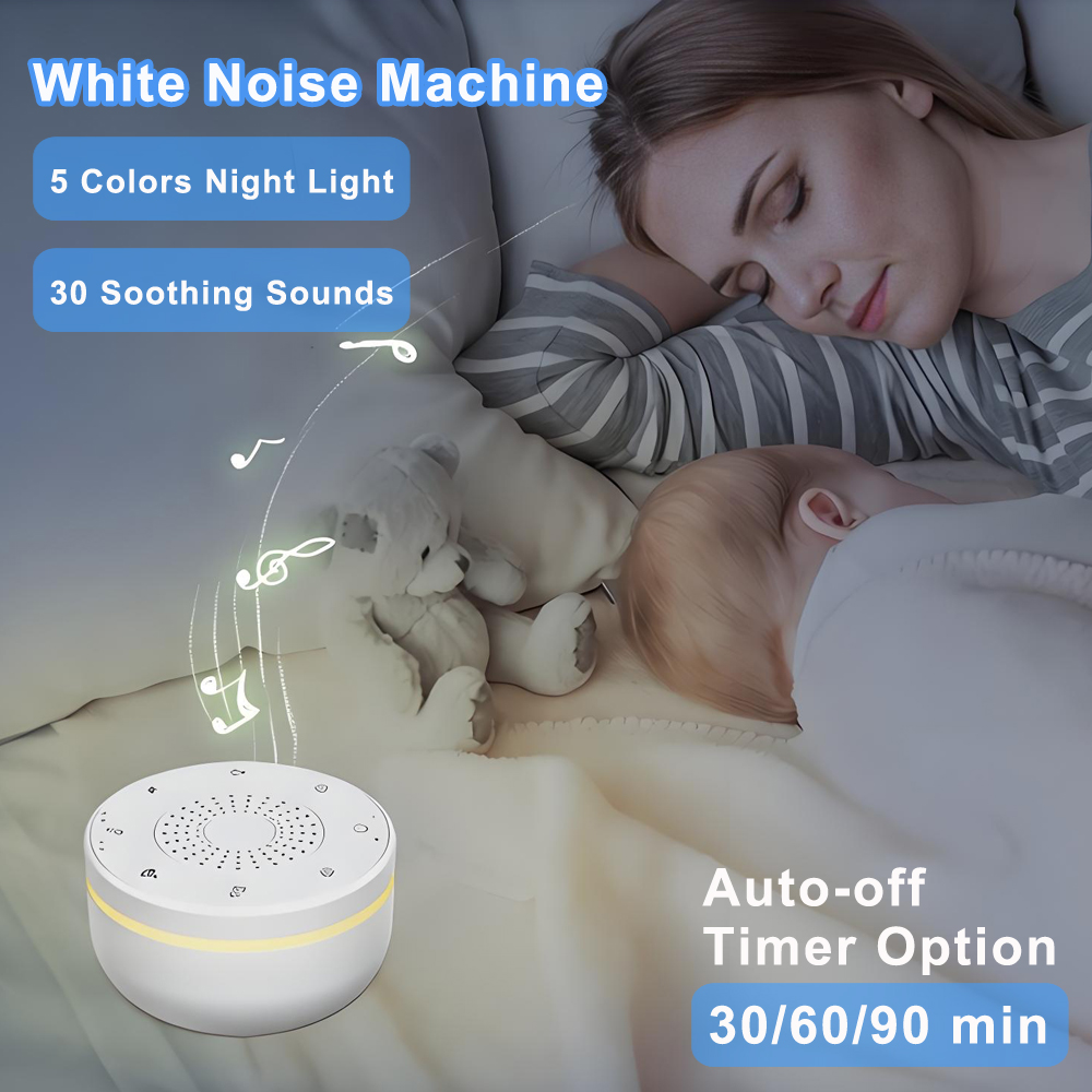 Baby Sound Machine White - Baby-White-Noise-Maschine, USB-wiederaufladbar, mit Timer-Abschaltfunktion, Schlafmaschine, Baby-Schlafgeräusch-Player,