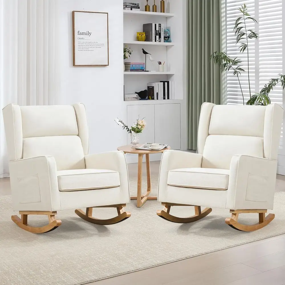 Rocking Chair Nursery - Hochlehniger Massivholz-Schaukelstuhl für Kinderzimmer, Mutter-Sessel, 2er-Set,