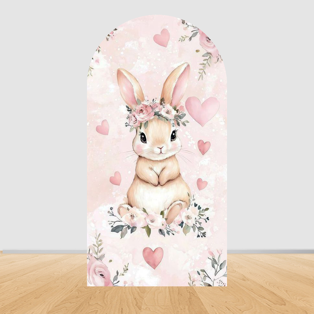 Baby Nursery Hanging Decor - Osterhase-Bogen-Hintergrund, Hasen-Dekor, rosa Blumen-Schleife, süße Mädchen-Geburtstagsparty-Wanddekoration,