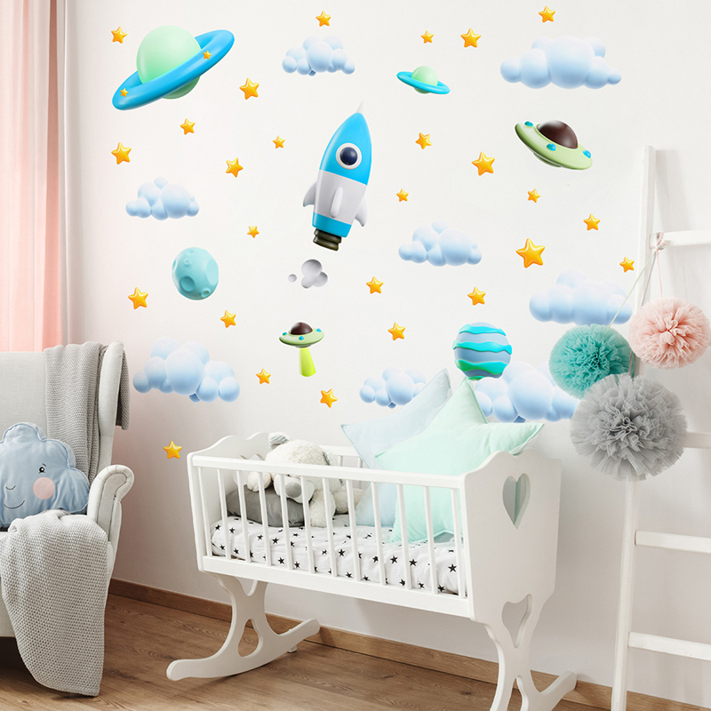 Blaue Galaxie, Weltraumrakete, – Baby Nursery Diy Bewertung und Preis